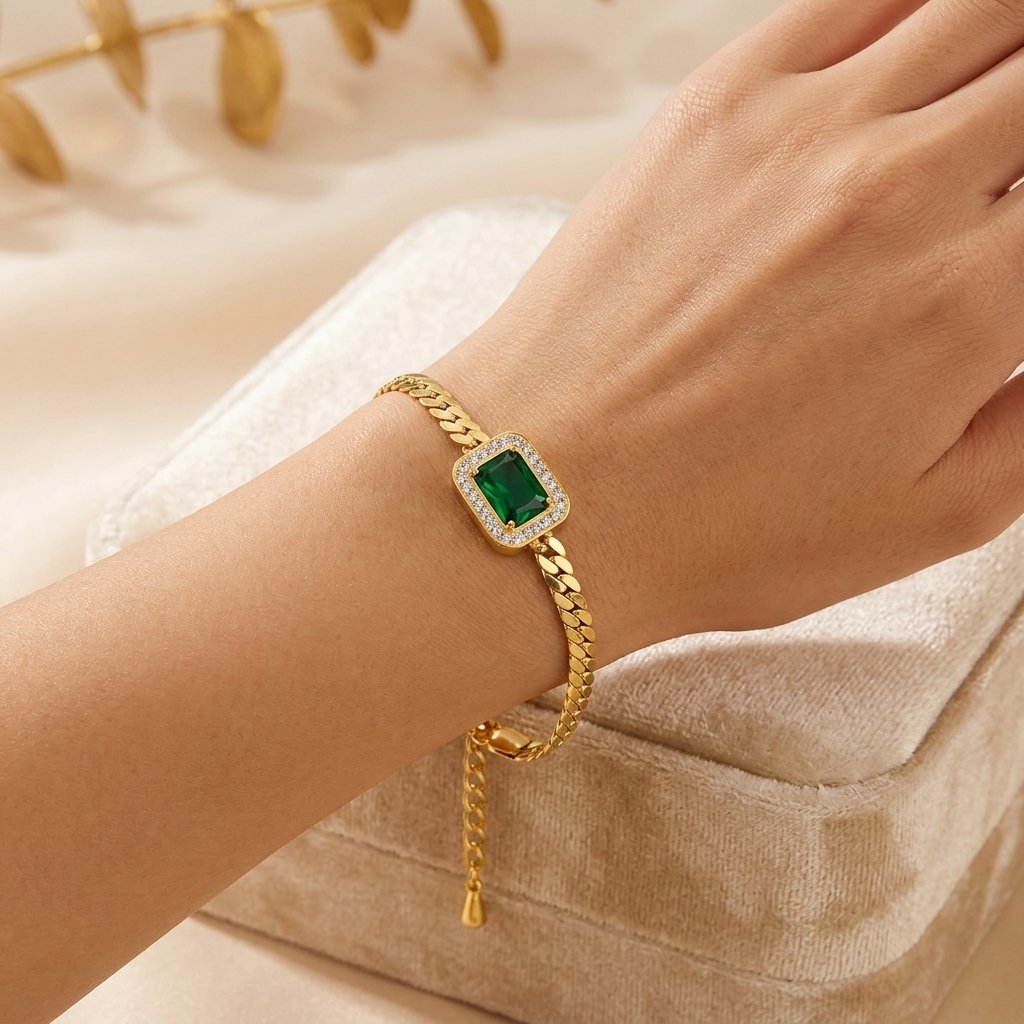 Gold bracelet worn on wrist